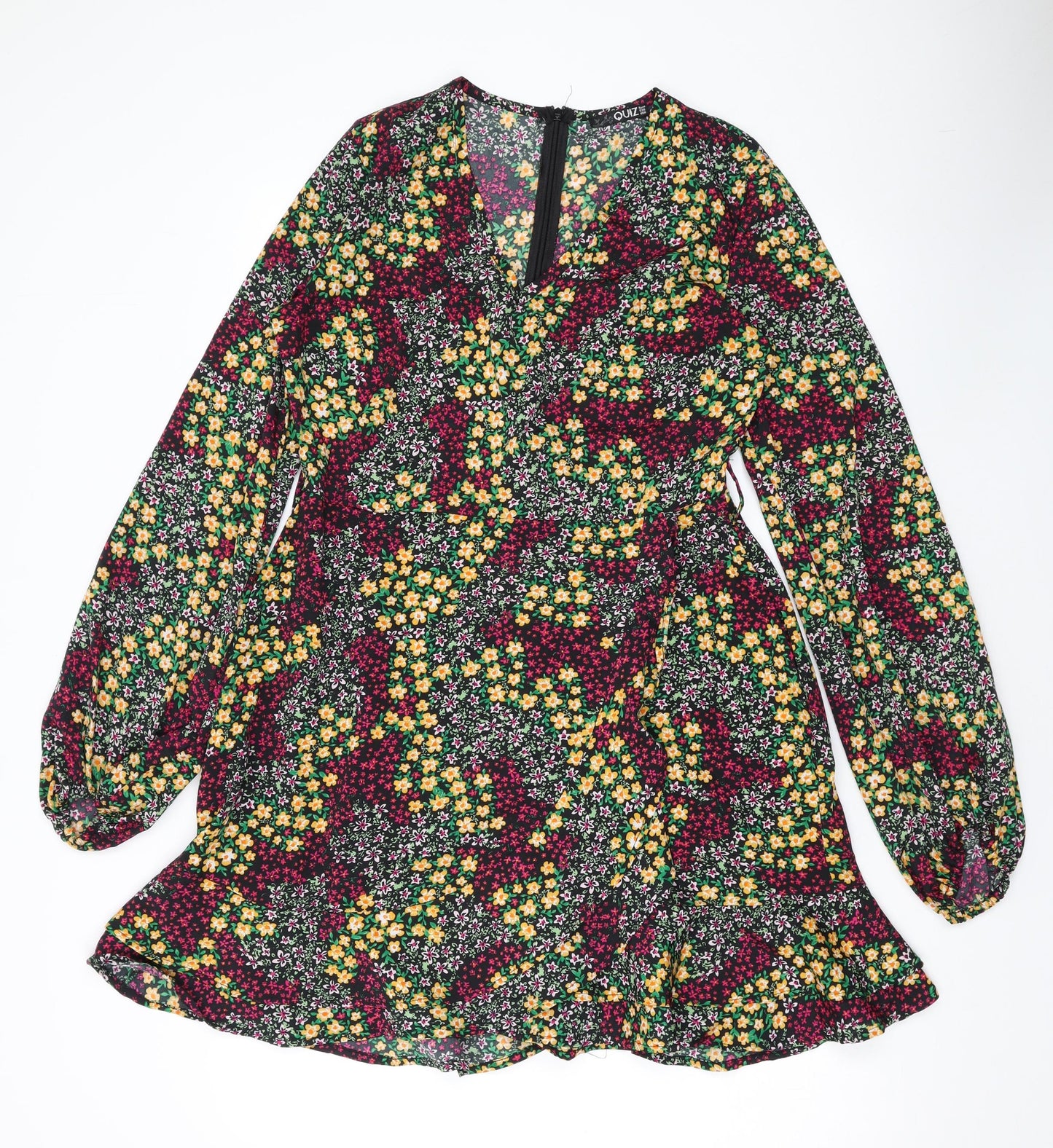 Quiz Womens Multicoloured Floral Polyester A-Line Size 12 V-Neck Zip