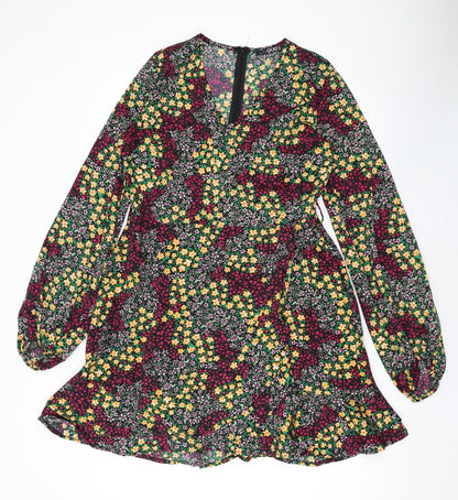 Quiz Womens Multicoloured Floral Polyester A-Line Size 12 V-Neck Zip
