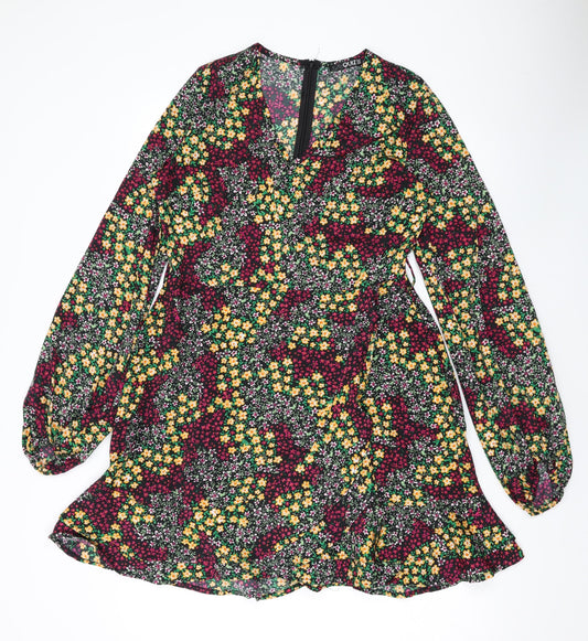 Quiz Womens Multicoloured Floral Polyester A-Line Size 12 V-Neck Zip