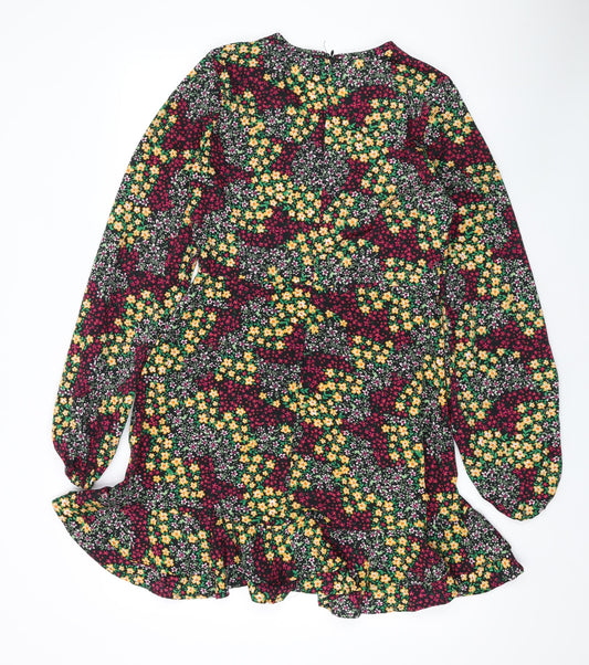 Quiz Womens Multicoloured Floral Polyester A-Line Size 12 V-Neck Zip