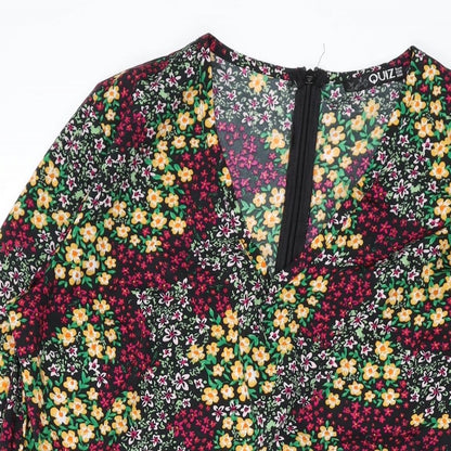 Quiz Womens Multicoloured Floral Polyester A-Line Size 12 V-Neck Zip