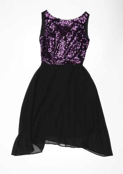 Dorothy Perkins Womens Purple Nylon A-Line Size 6 Scoop Neck Zip - Sequins