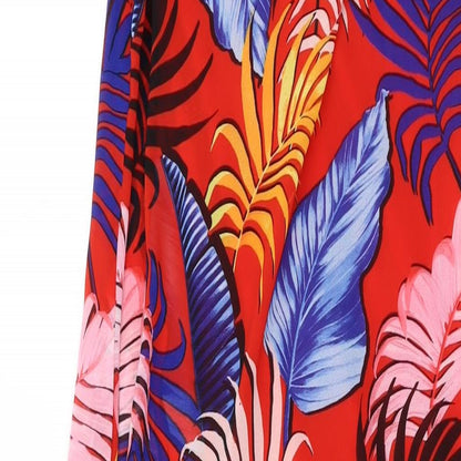 New Look Womens Red Geometric Polyester A-Line Size 6 Off the Shoulder Zip