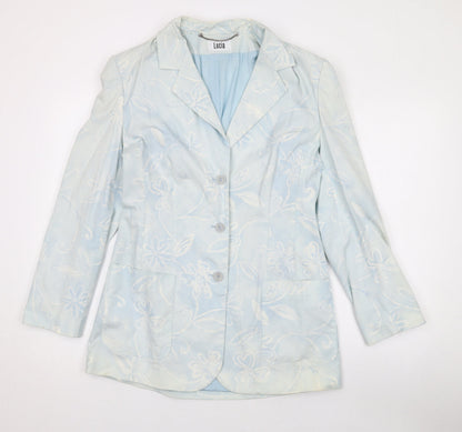 LUCIA Womens Blue Floral Jacket Blazer Size 10 Button