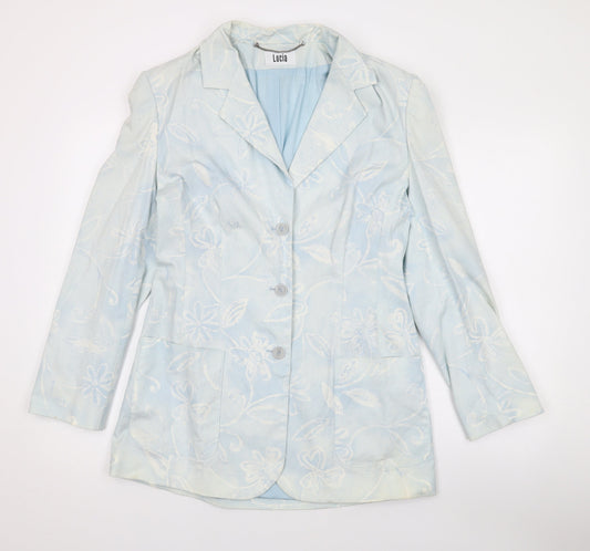 LUCIA Womens Blue Floral Jacket Blazer Size 10 Button