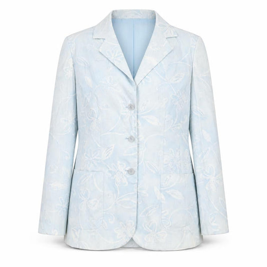 LUCIA Womens Blue Floral Jacket Blazer Size 10 Button