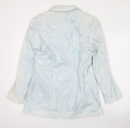 LUCIA Womens Blue Floral Jacket Blazer Size 10 Button