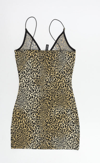Divided by H&M Womens Beige Animal Print Polyester Bodycon Size 4 V-Neck Pullover
