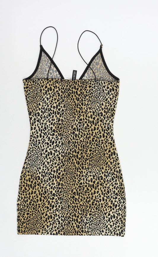 Divided by H&M Womens Beige Animal Print Polyester Bodycon Size 4 V-Neck Pullover