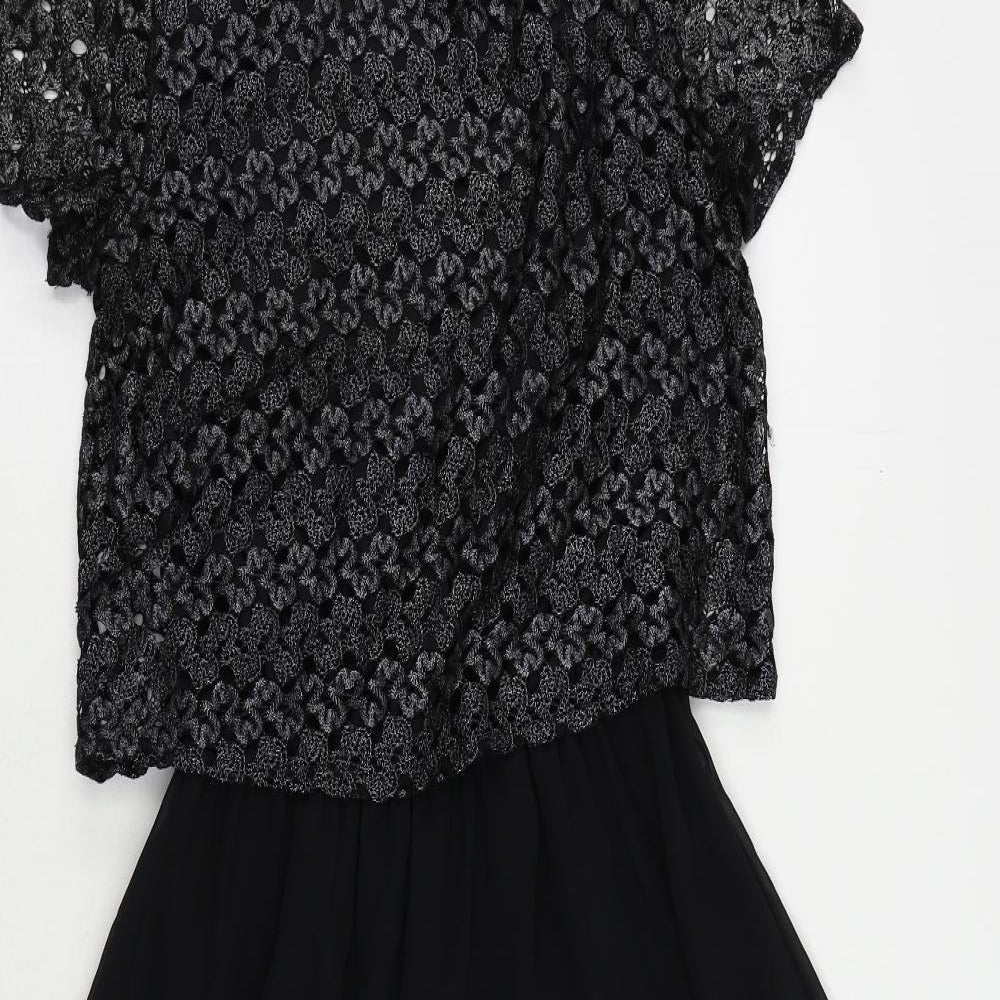 River Island Womens Black Polyester Fit & Flare Size 8 Round Neck Button - Lace Overlay