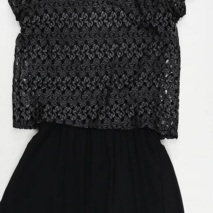 River Island Womens Black Polyester Fit & Flare Size 8 Round Neck Button - Lace Overlay