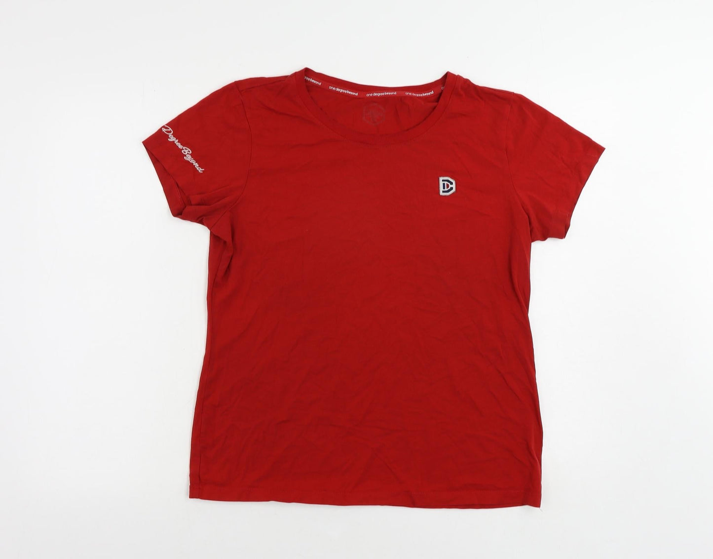 One Degree Beyond Womens Red Cotton Basic T-Shirt Size 2XL Crew Neck - Logo