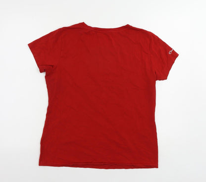 One Degree Beyond Womens Red Cotton Basic T-Shirt Size 2XL Crew Neck - Logo