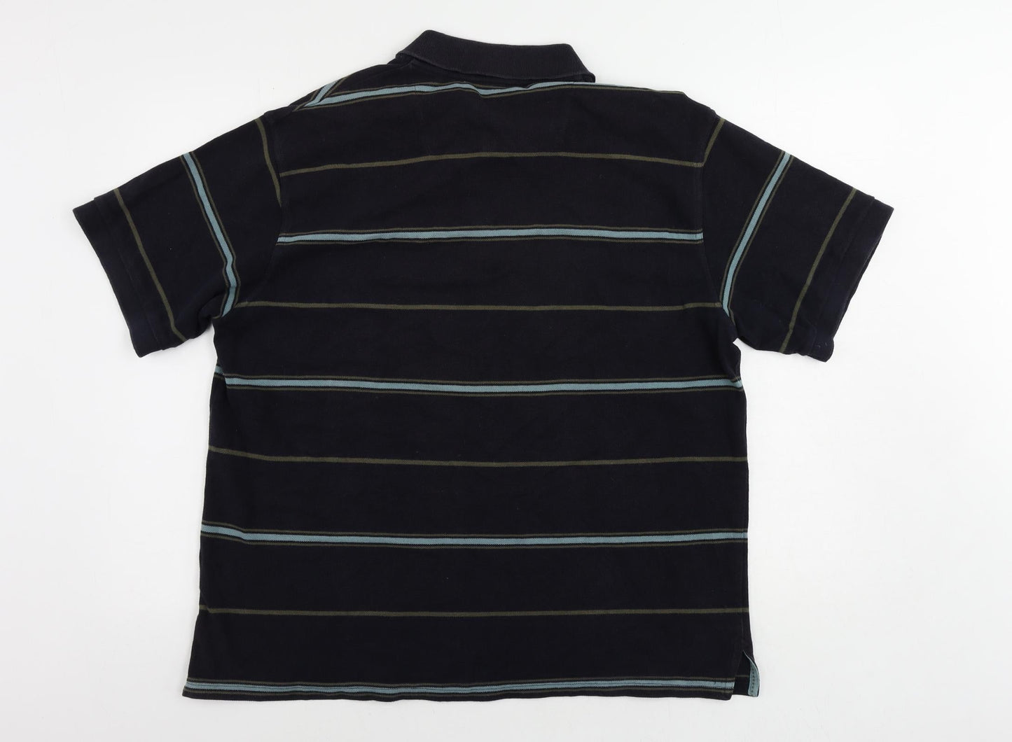 Atlantic Bay Mens Blue Striped Cotton Polo Size L Collared Button