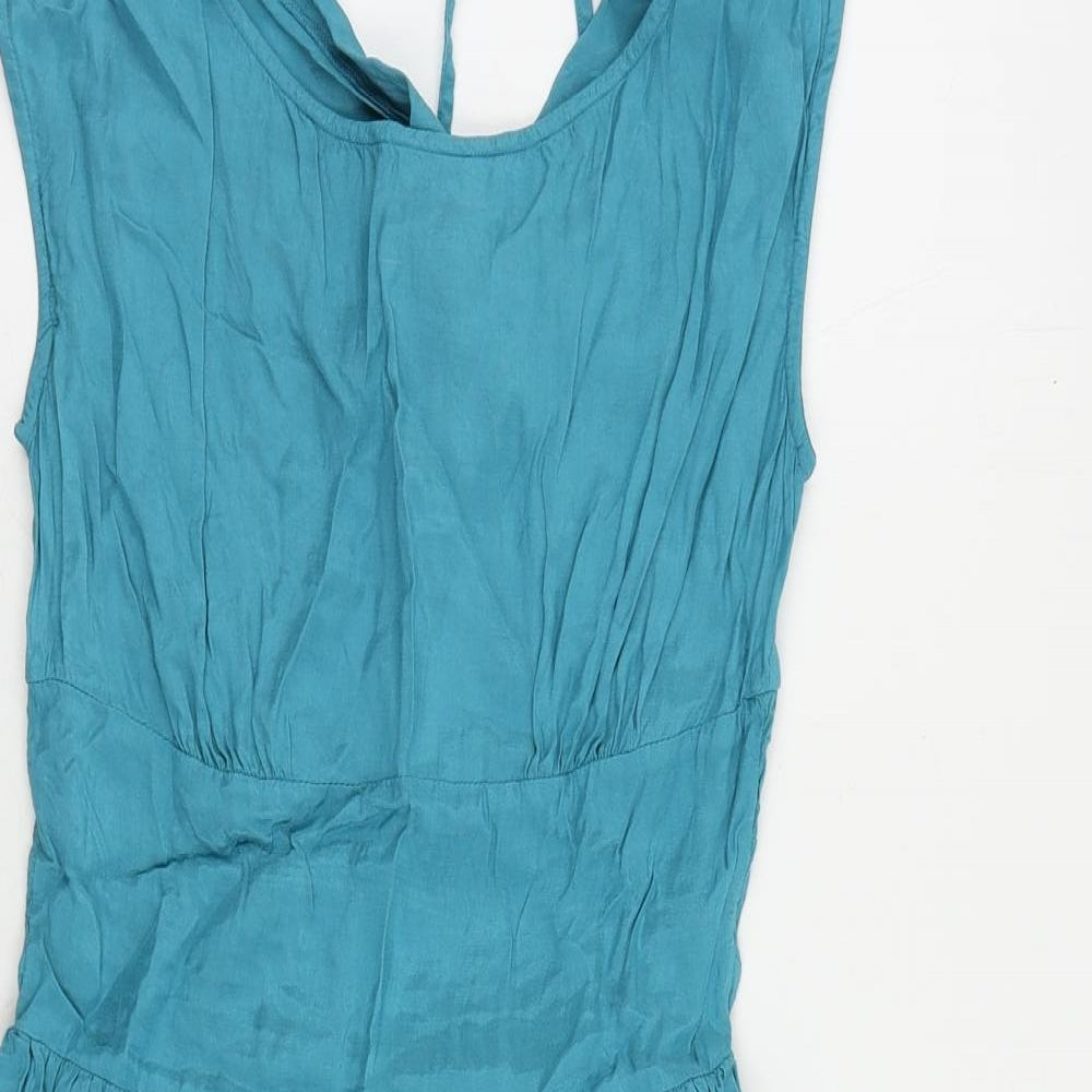 Miss Selfridge Womens Blue Viscose A-Line Size 10 Boat Neck Tie - Ruffle