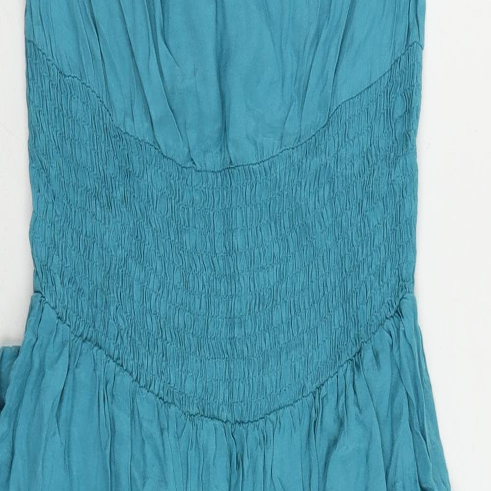 Miss Selfridge Womens Blue Viscose A-Line Size 10 Boat Neck Tie - Ruffle