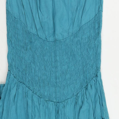 Miss Selfridge Womens Blue Viscose A-Line Size 10 Boat Neck Tie - Ruffle