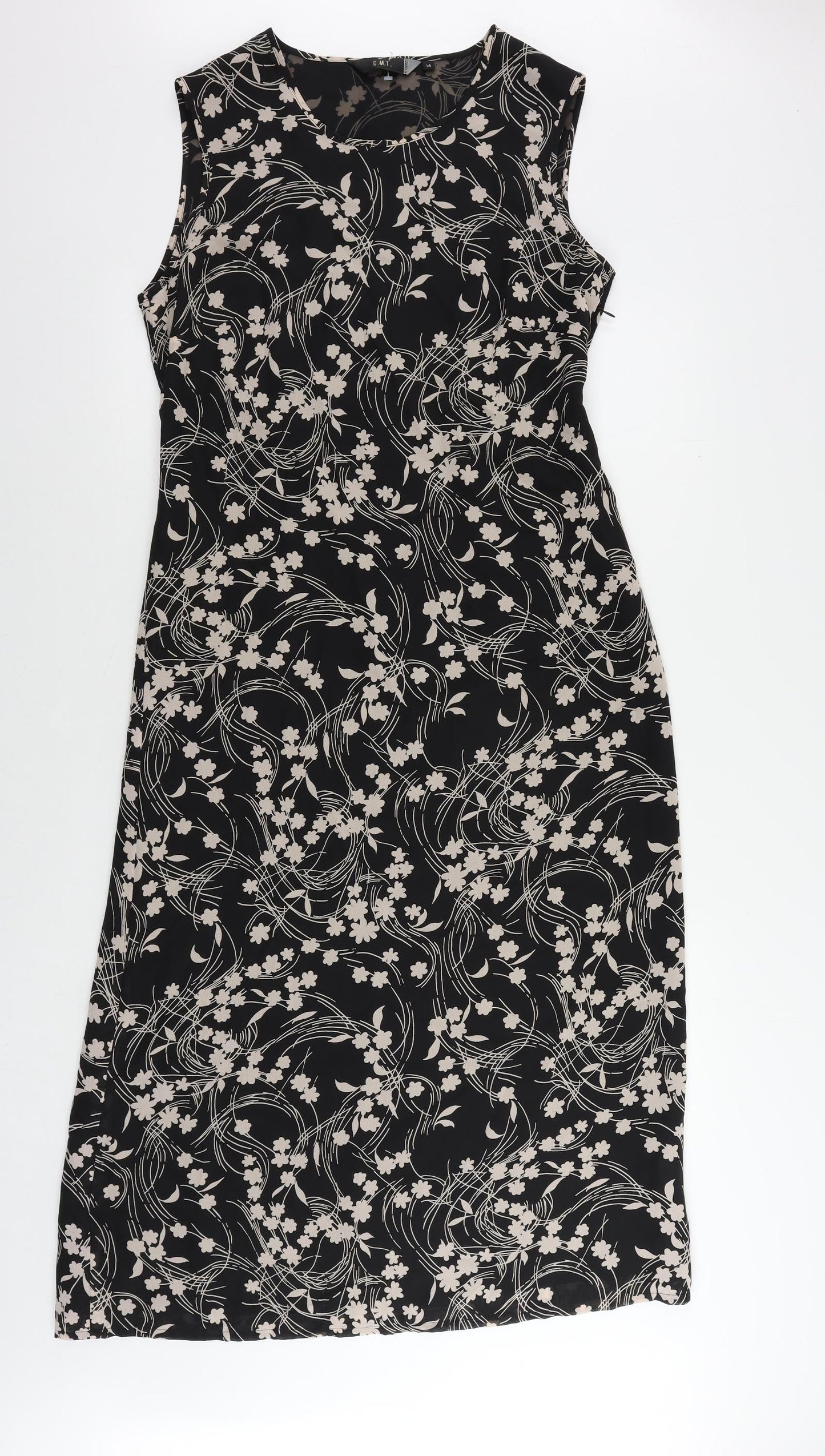 C.M.T. Womens Black Floral Polyester Maxi Size 14 Round Neck Zip