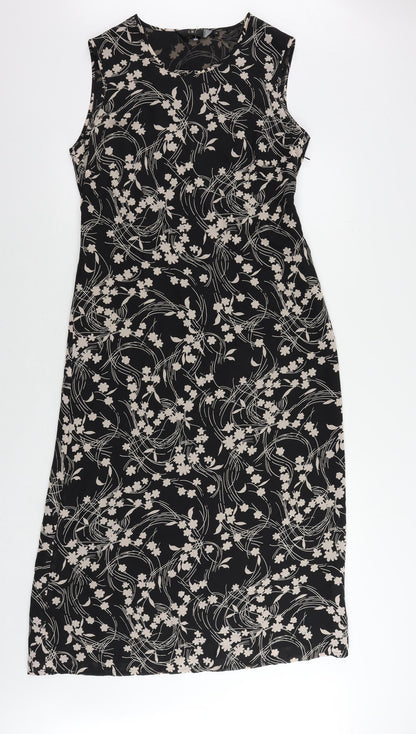 C.M.T. Womens Black Floral Polyester Maxi Size 14 Round Neck Zip