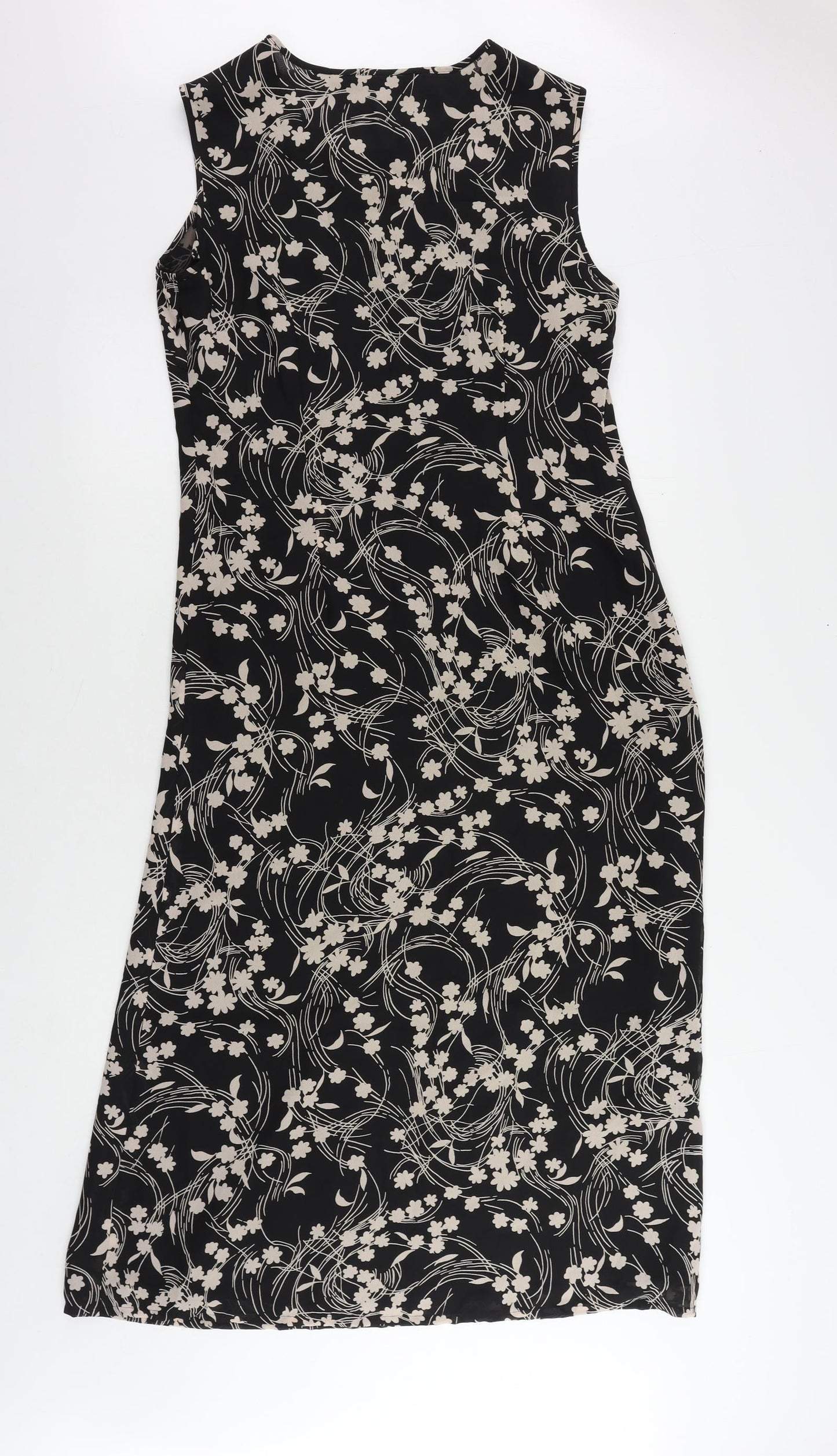 C.M.T. Womens Black Floral Polyester Maxi Size 14 Round Neck Zip
