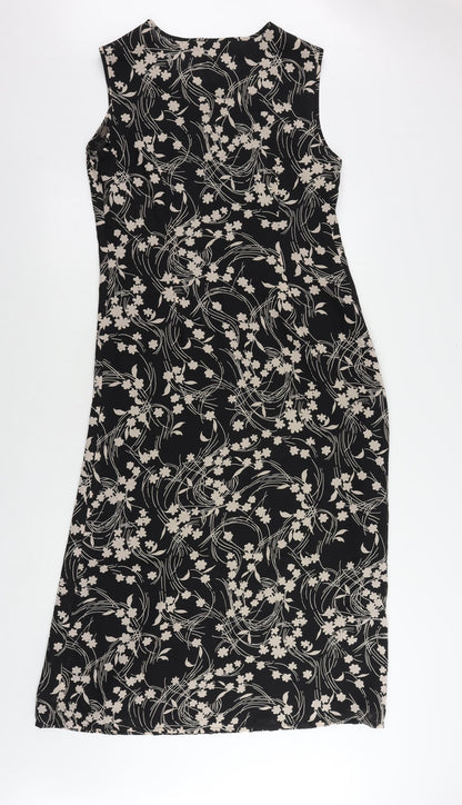 C.M.T. Womens Black Floral Polyester Maxi Size 14 Round Neck Zip