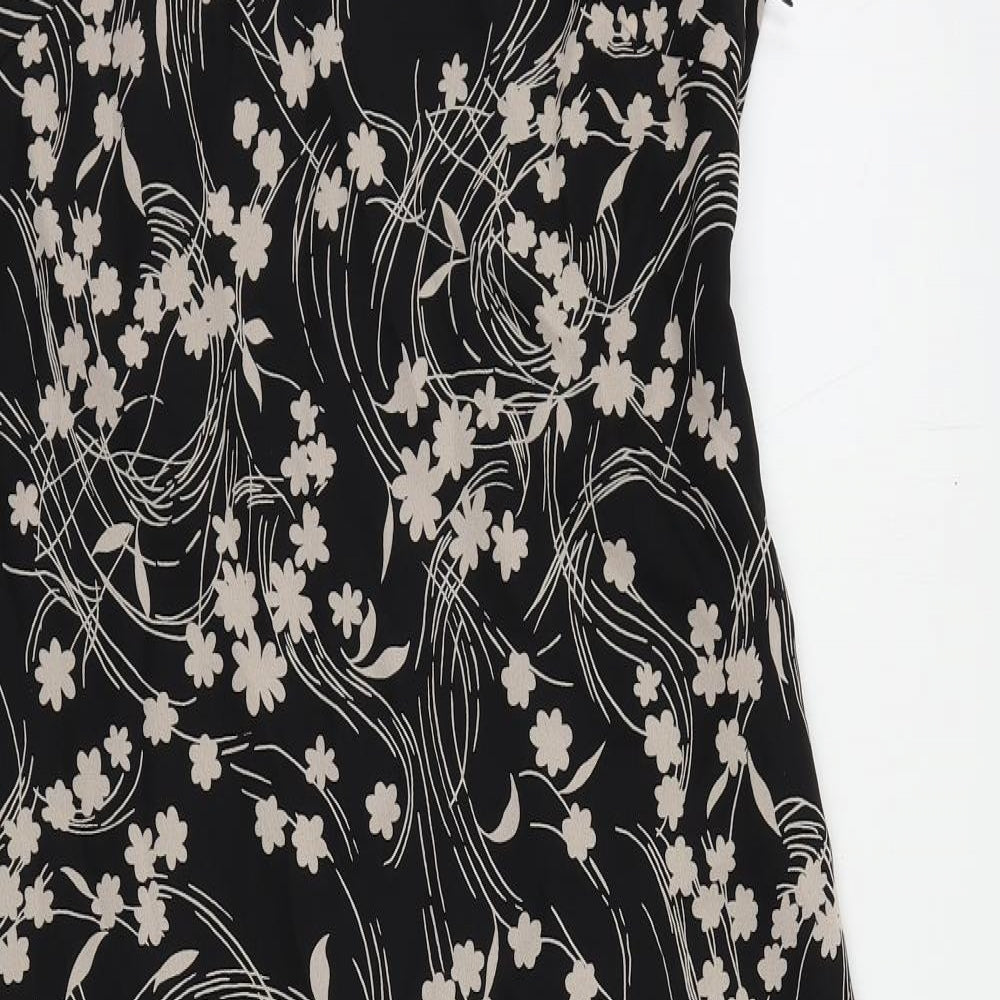 C.M.T. Womens Black Floral Polyester Maxi Size 14 Round Neck Zip
