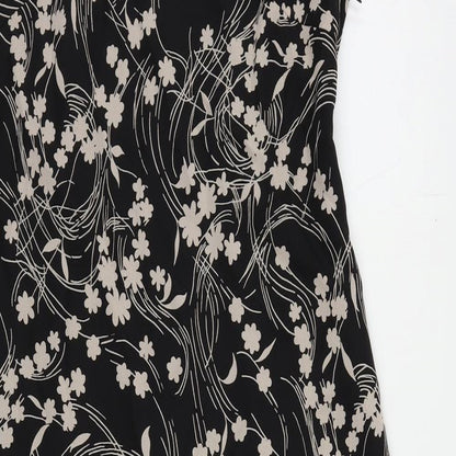 C.M.T. Womens Black Floral Polyester Maxi Size 14 Round Neck Zip