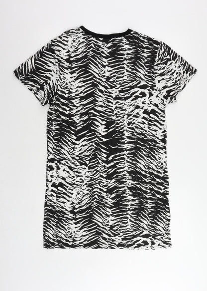 PRETTYLITTLETHING Womens Black Animal Print Viscose T-Shirt Dress Size 10 Crew Neck Pullover