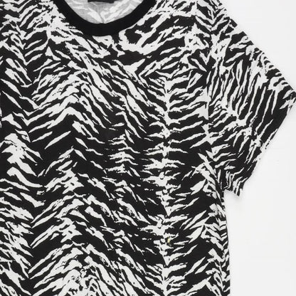 PRETTYLITTLETHING Womens Black Animal Print Viscose T-Shirt Dress Size 10 Crew Neck Pullover