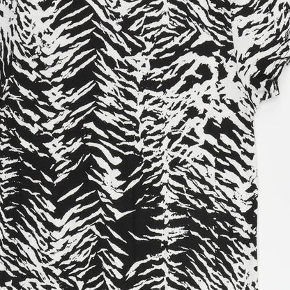 PRETTYLITTLETHING Womens Black Animal Print Viscose T-Shirt Dress Size 10 Crew Neck Pullover
