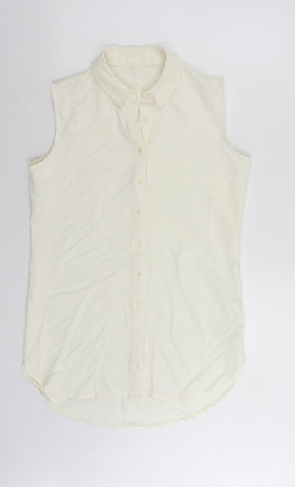 Marks and Spencer Womens Ivory Viscose Shirt Dress Size 10 Collared Button