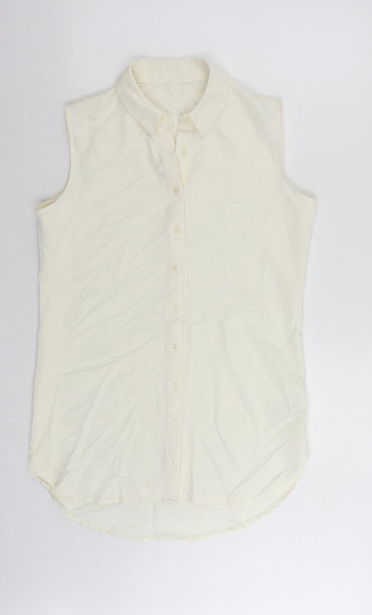 Marks and Spencer Womens Ivory Viscose Shirt Dress Size 10 Collared Button