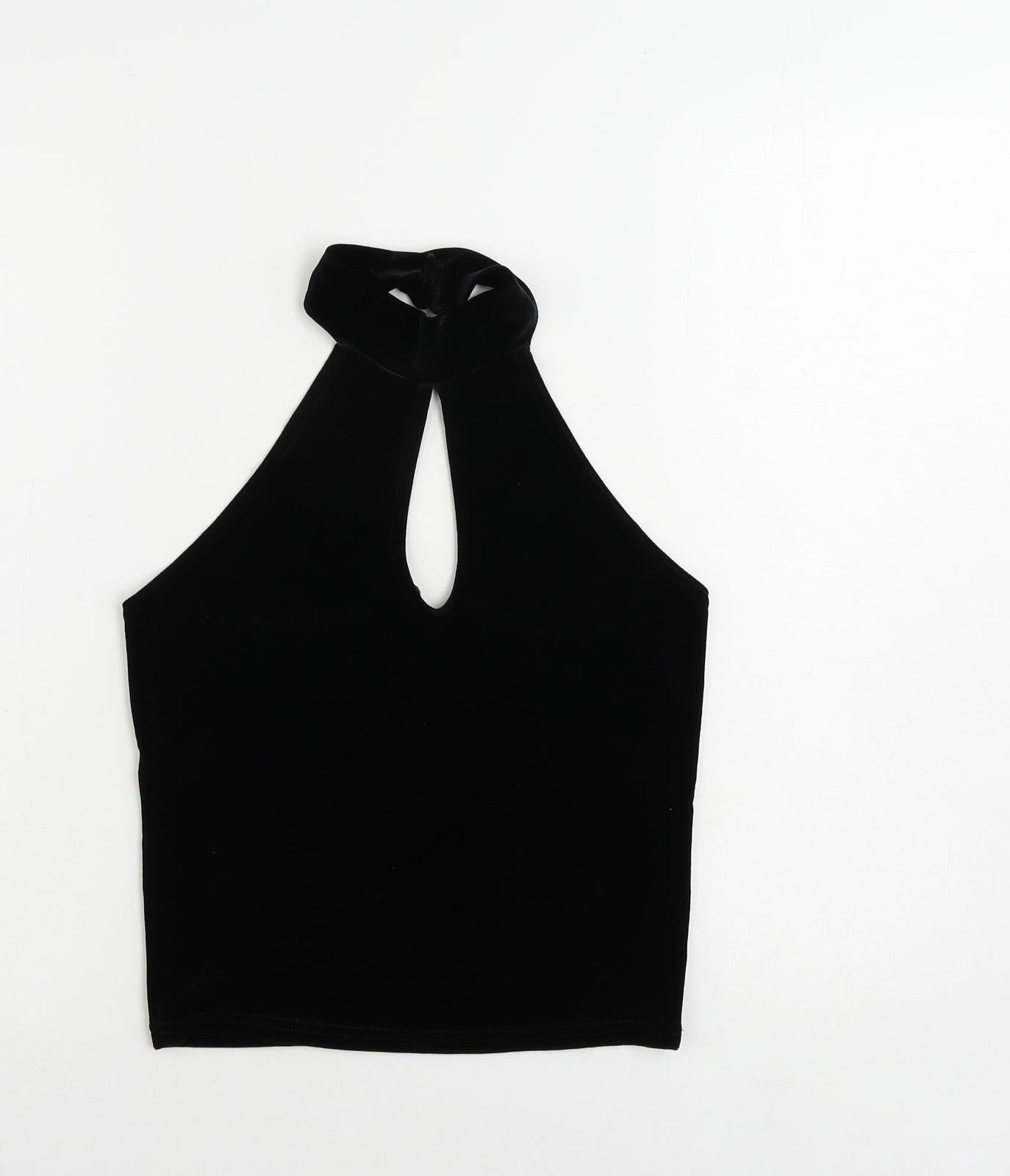 Miss Selfridge Womens Black Polyester Cropped Tank Size 10 Halter