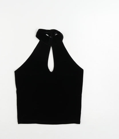 Miss Selfridge Womens Black Polyester Cropped Tank Size 10 Halter