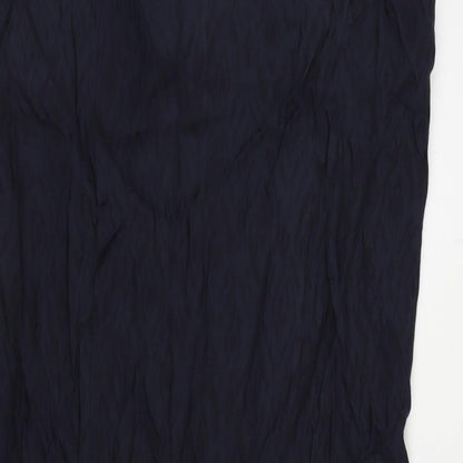 Marks and Spencer Womens Blue Geometric Viscose Slip Dress Size 14 V-Neck Zip