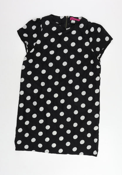 Boohoo Womens Black Polka Dot Polyester Shift Size 10 Round Neck Zip