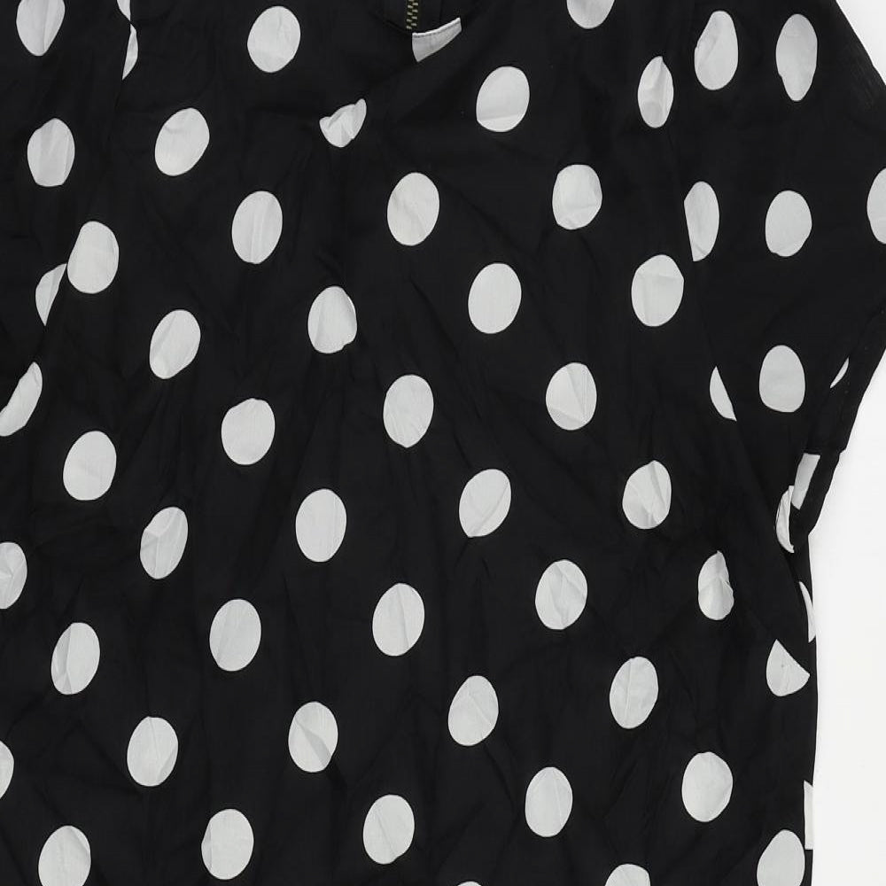 Boohoo Womens Black Polka Dot Polyester Shift Size 10 Round Neck Zip