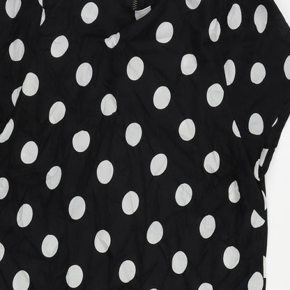 Boohoo Womens Black Polka Dot Polyester Shift Size 10 Round Neck Zip