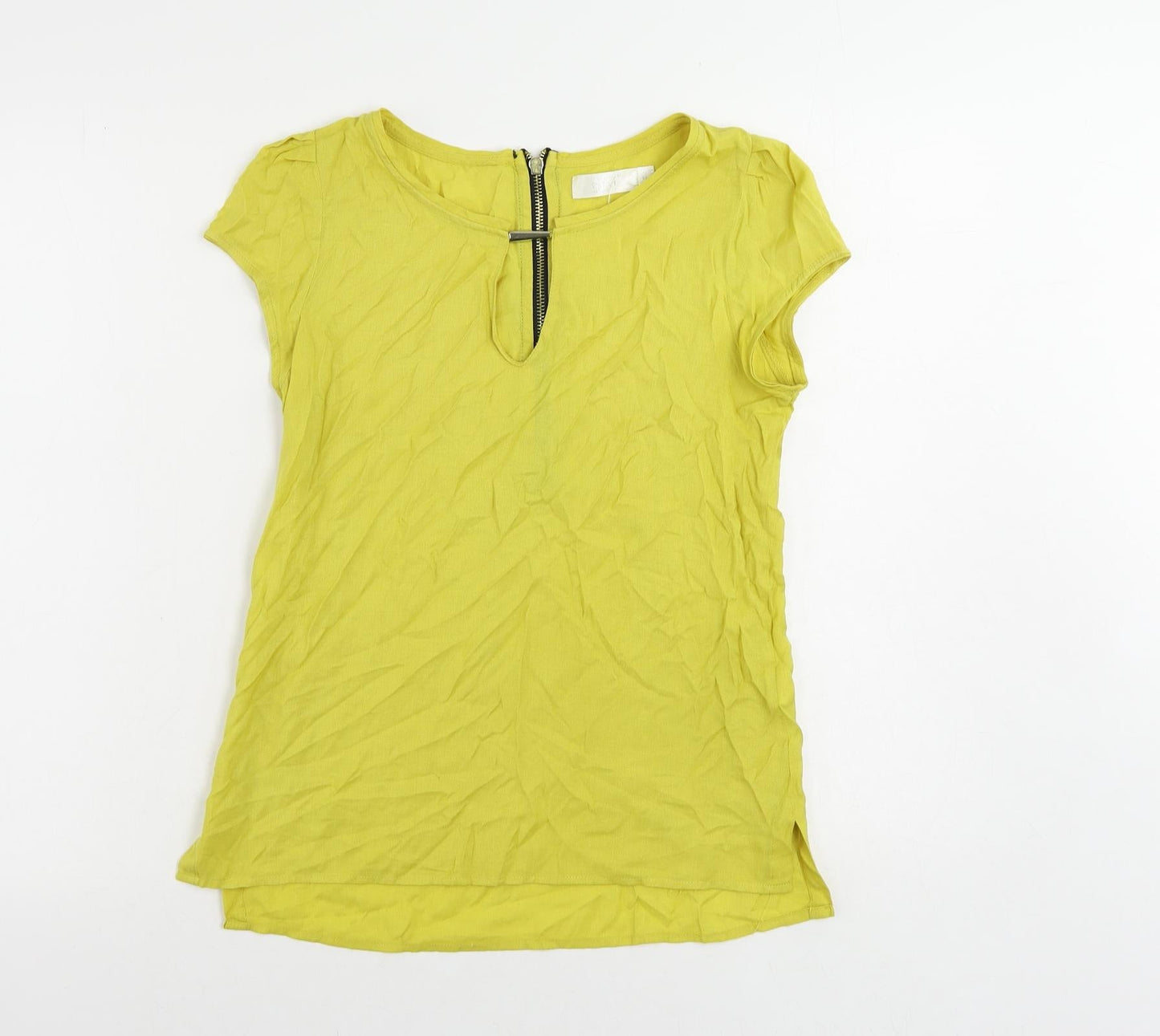Byst Womens Yellow Cotton Basic Blouse Size 6 Boat Neck - Keyhole Neckline