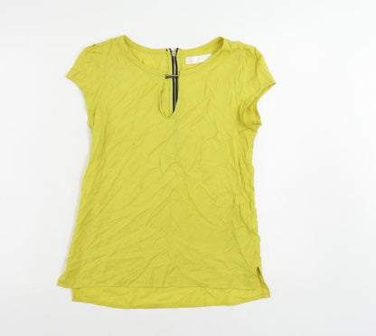 Byst Womens Yellow Cotton Basic Blouse Size 6 Boat Neck - Keyhole Neckline