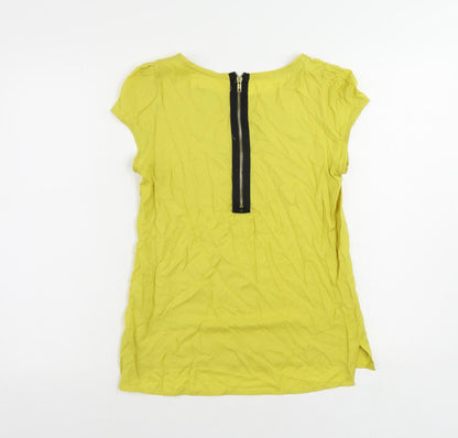 Byst Womens Yellow Cotton Basic Blouse Size 6 Boat Neck - Keyhole Neckline