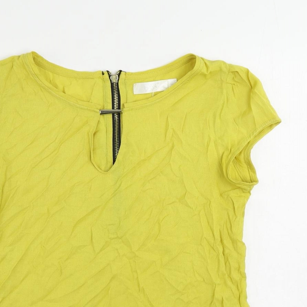 Byst Womens Yellow Cotton Basic Blouse Size 6 Boat Neck - Keyhole Neckline
