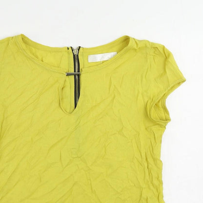 Byst Womens Yellow Cotton Basic Blouse Size 6 Boat Neck - Keyhole Neckline