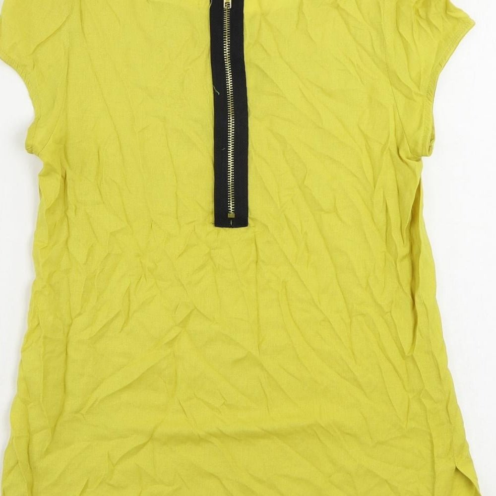 Byst Womens Yellow Cotton Basic Blouse Size 6 Boat Neck - Keyhole Neckline