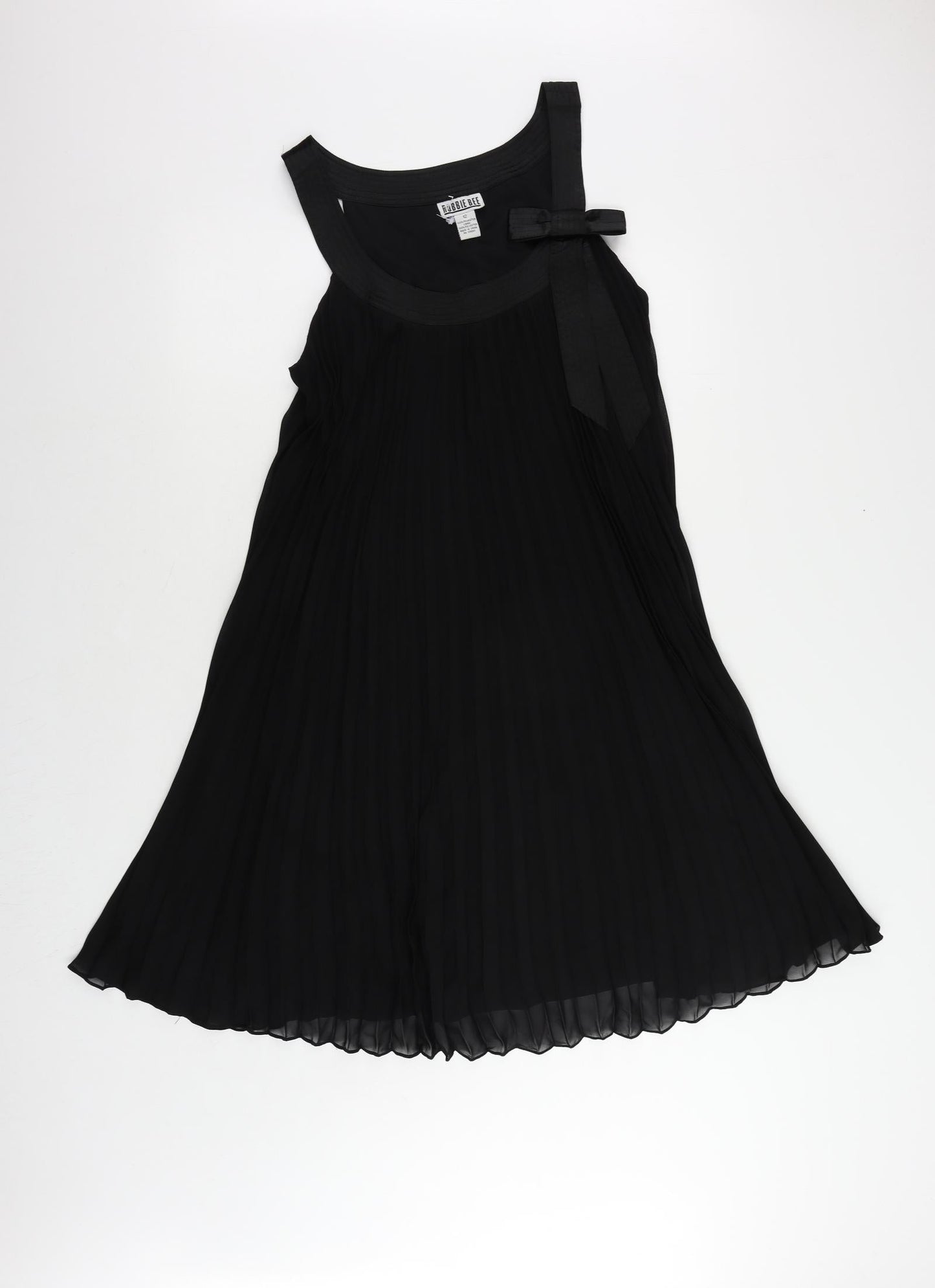 Robbie Bee Womens Black Polyester Trapeze & Swing Size 12 Round Neck - Bow Pleated