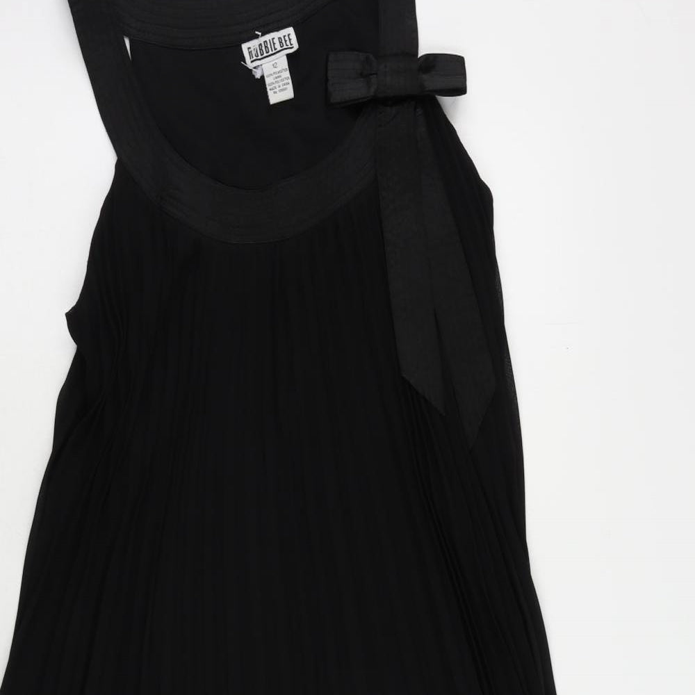 Robbie Bee Womens Black Polyester Trapeze & Swing Size 12 Round Neck - Bow Pleated