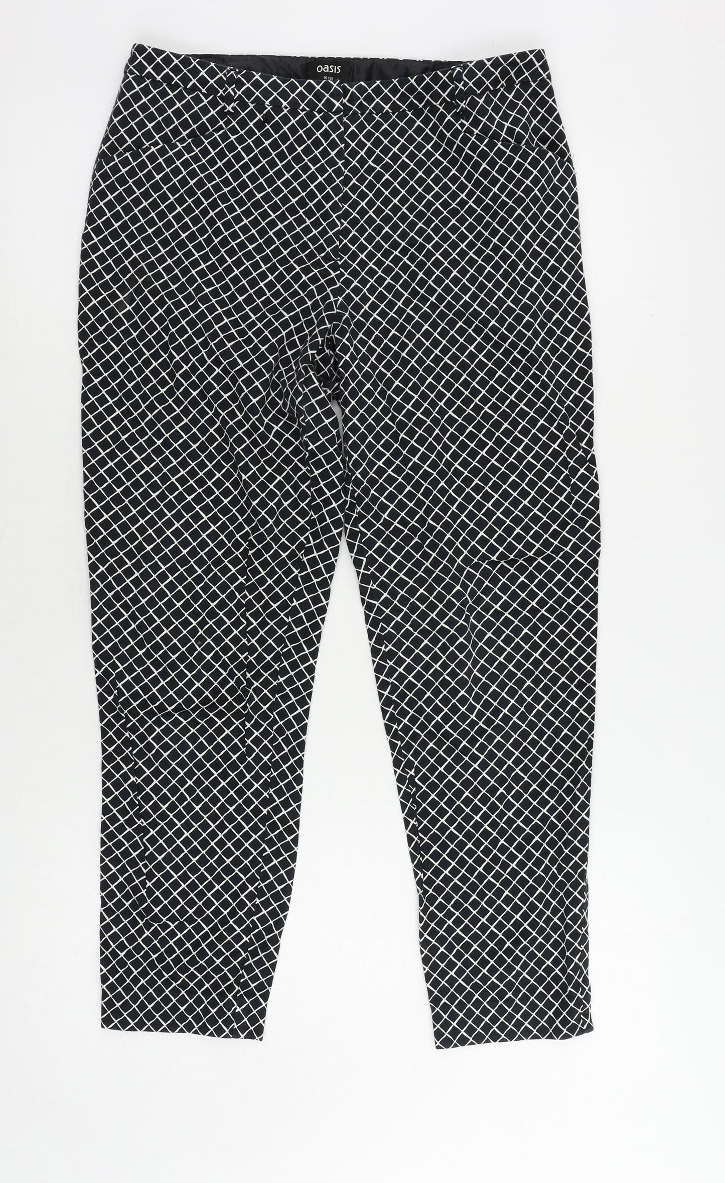 Womens UK Size 10 Oasis Regular Fit Cropped Black Trousers