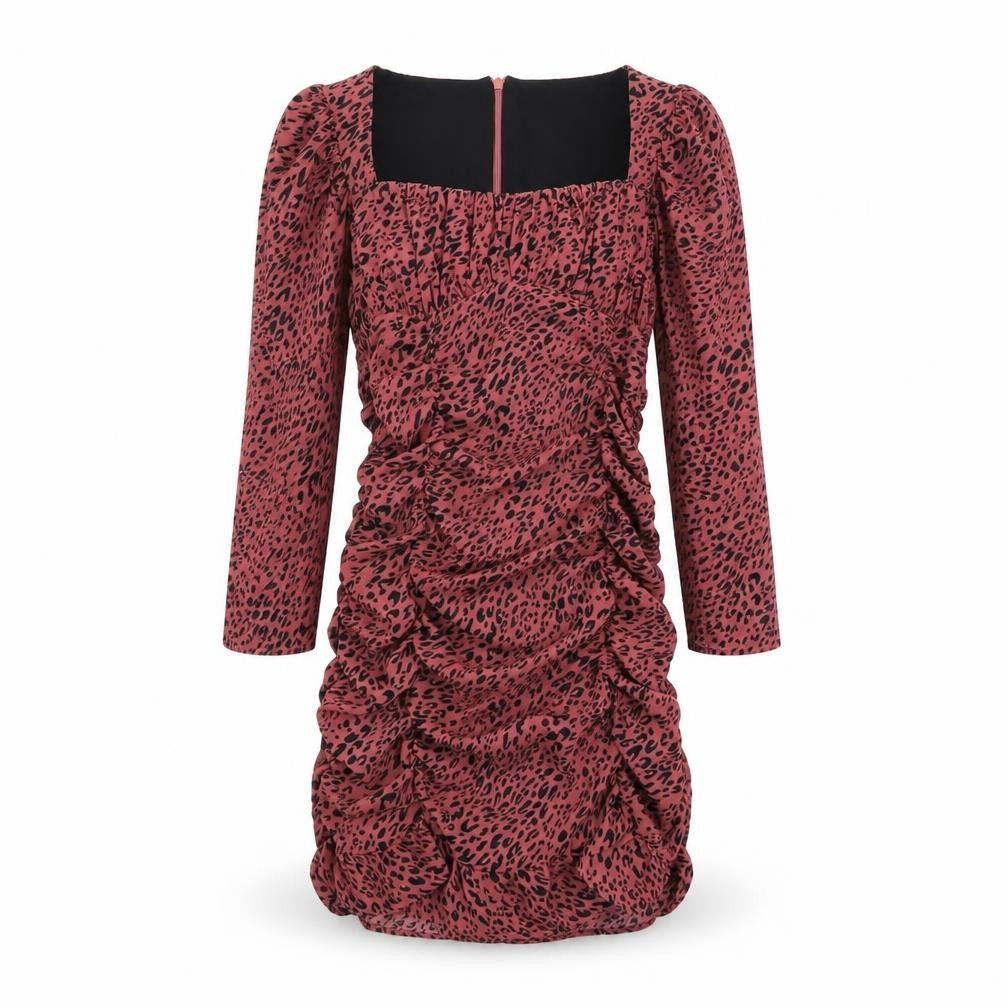Zara Womens Pink Animal Print Polyester Bodycon Size S Square Neck Zip - Ruched
