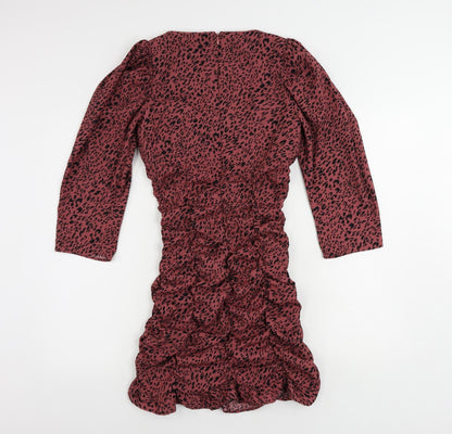Zara Womens Pink Animal Print Polyester Bodycon Size S Square Neck Zip - Ruched