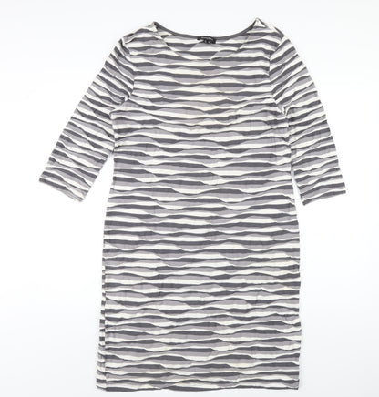 Pomodoro Womens Grey Geometric Cotton A-Line Size 14 Round Neck Pullover
